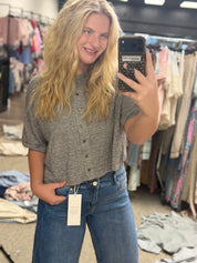 Button Front Short Sleeve Knit Top
