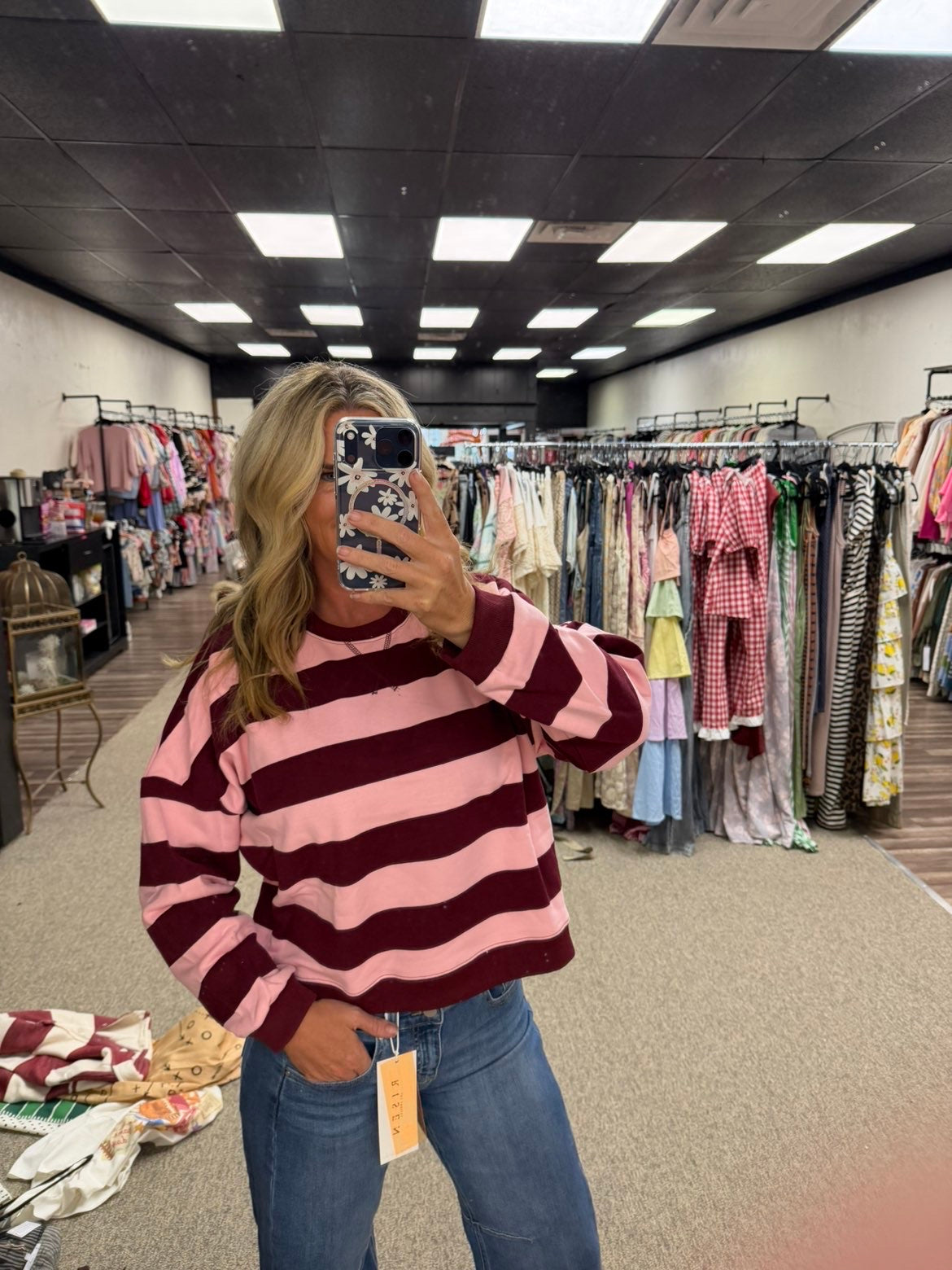 Burgundy & Pink Wide Stripe Sweatshirt
