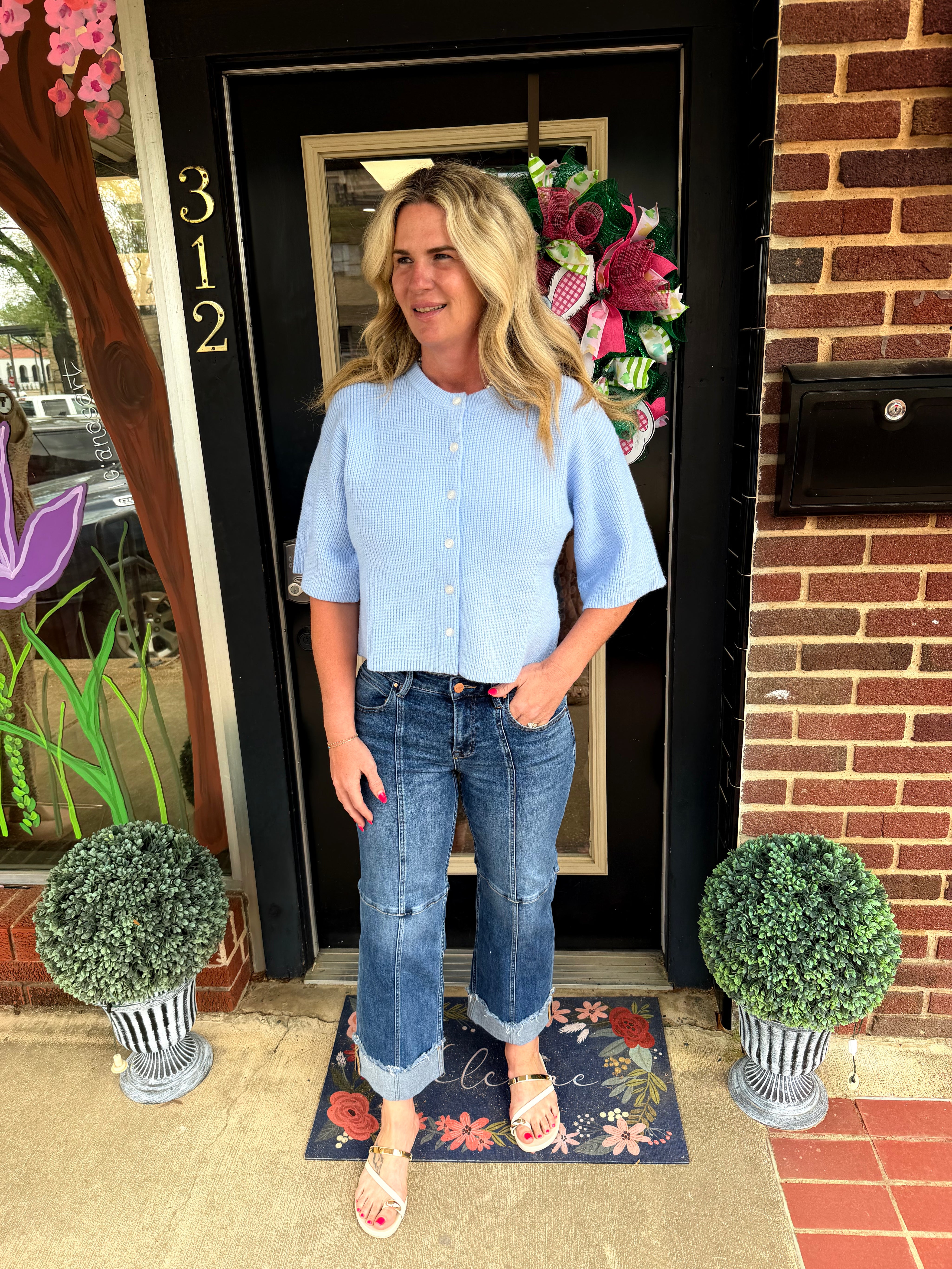 Short Sleeve Button Down Knit Cardigan