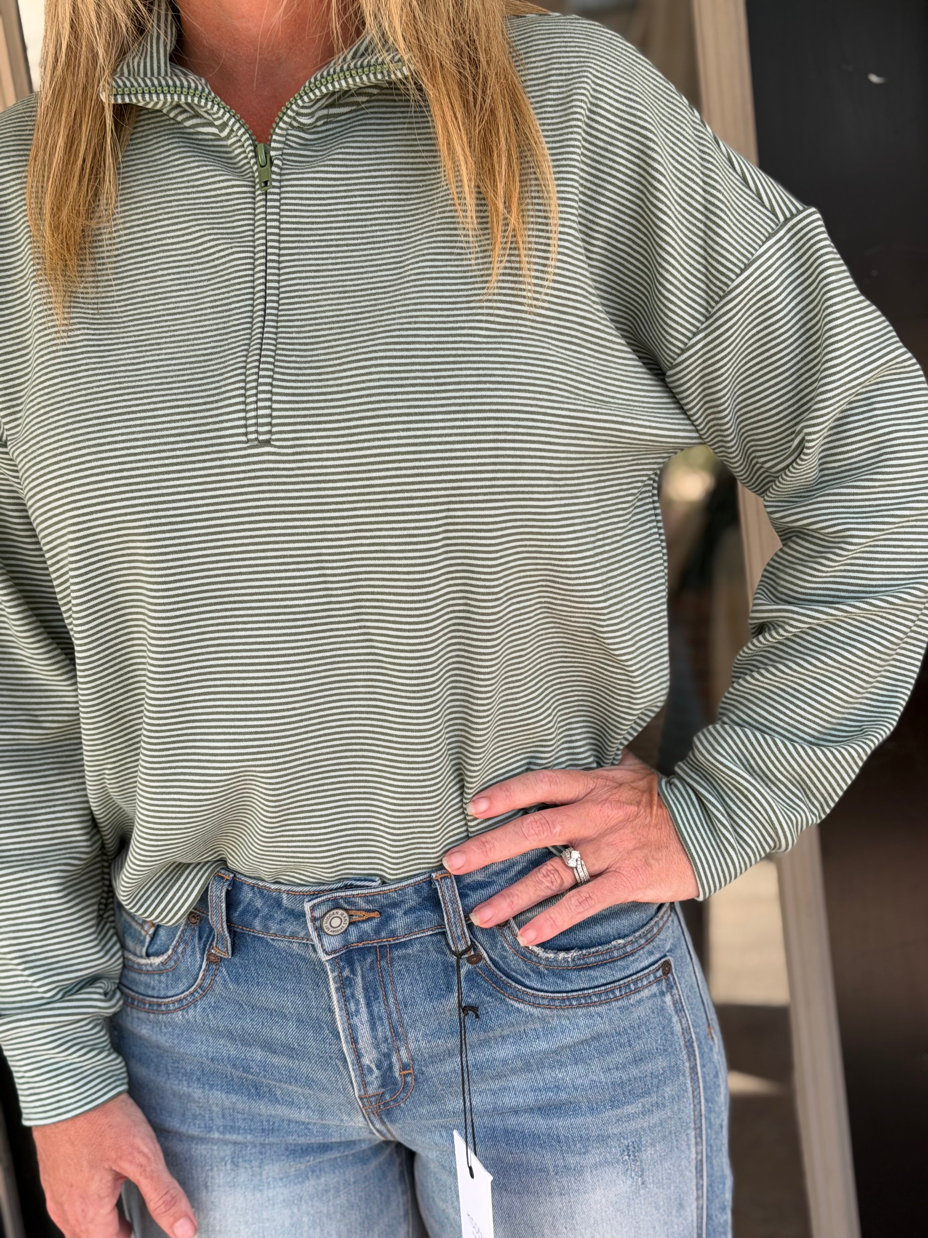 Striped Half-Zip Knit Pullover