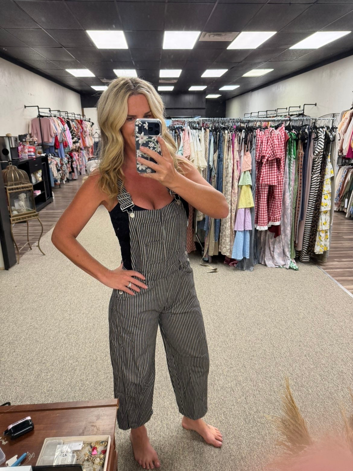 Pinstripe Cropped Overalls