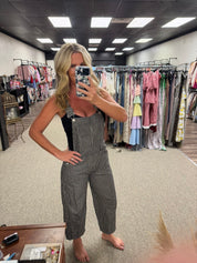 Pinstripe Cropped Overalls