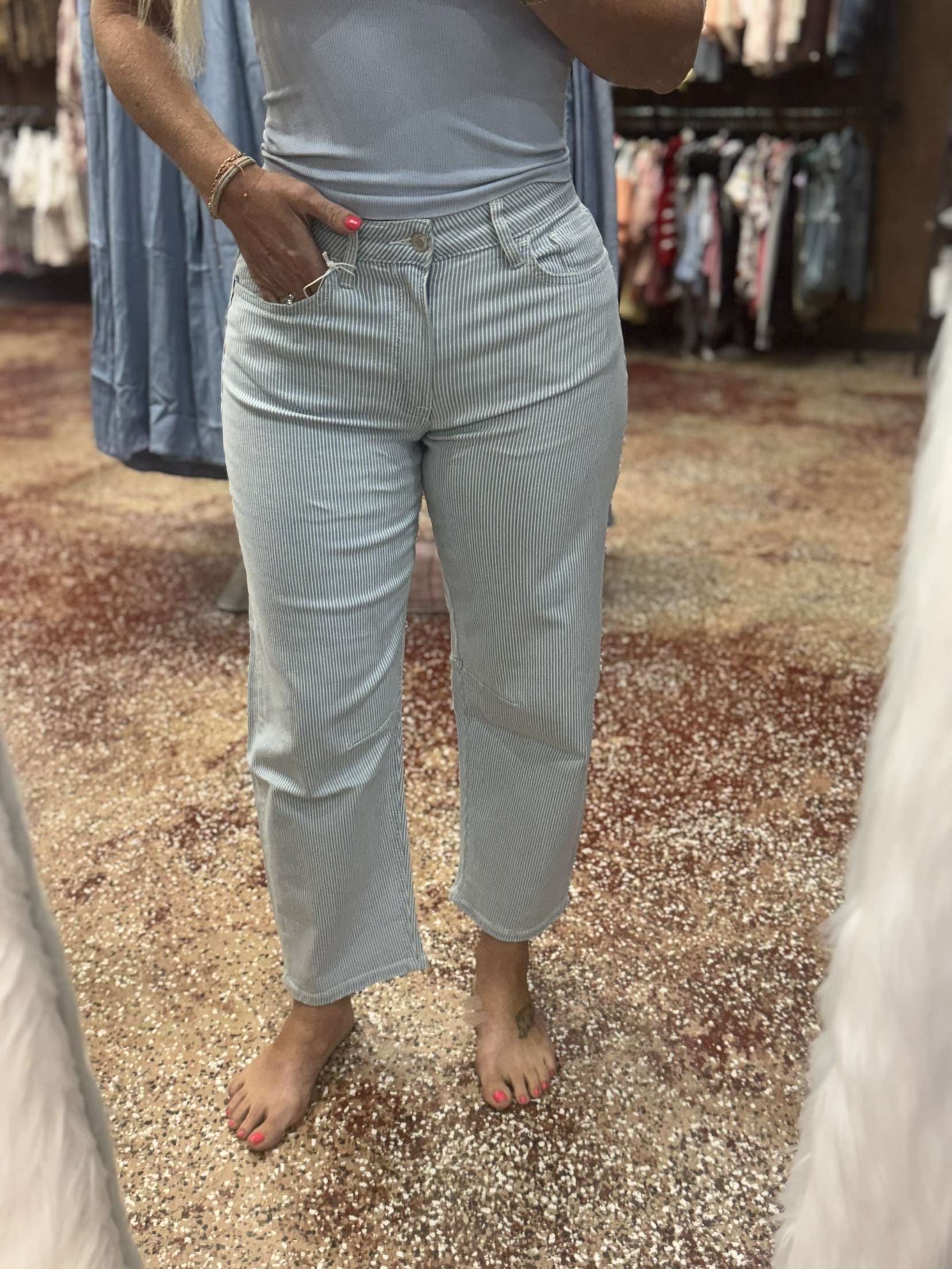 Vervet pinstripe barrel jeans