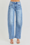 High rise boyfriend cuffed barrel jeans