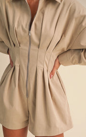 Sand Long Sleeve Zip Front Romper