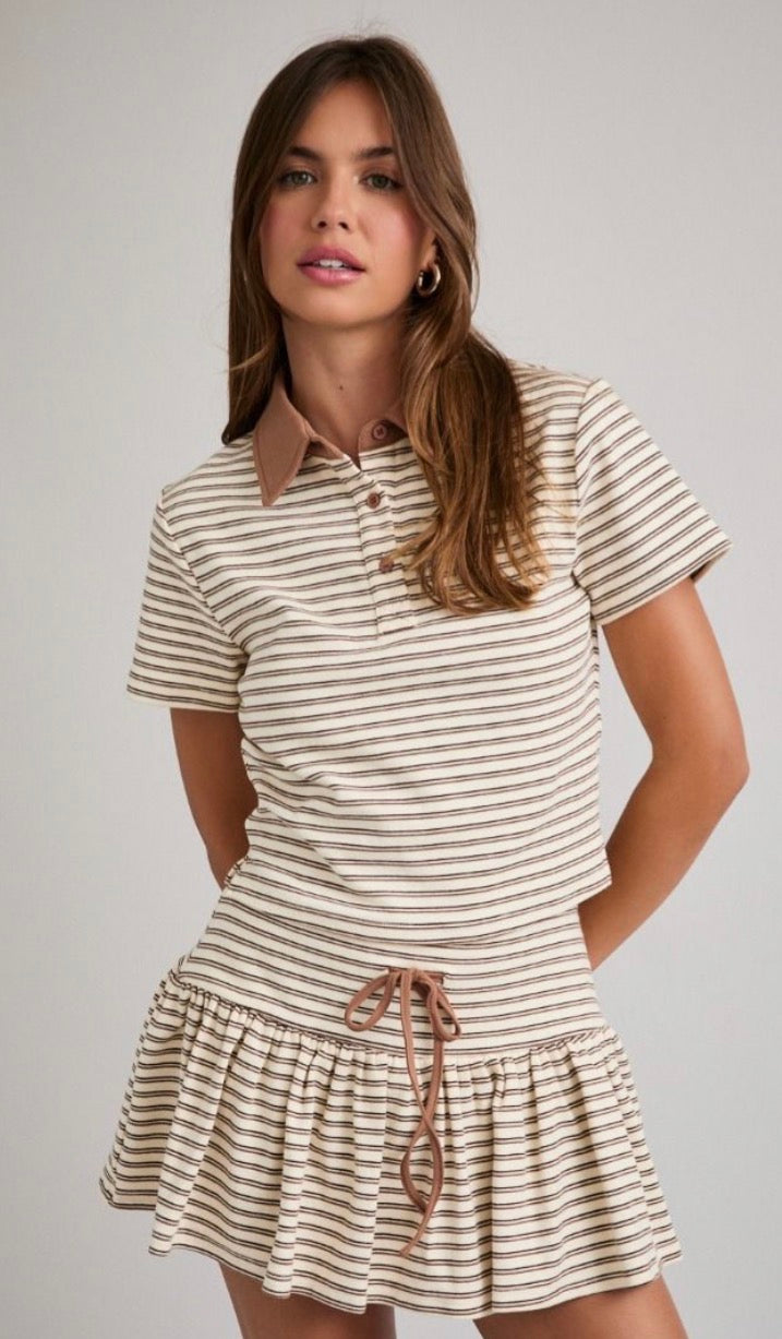 Cream/ brown stripe set