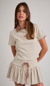 Cream/ brown stripe set