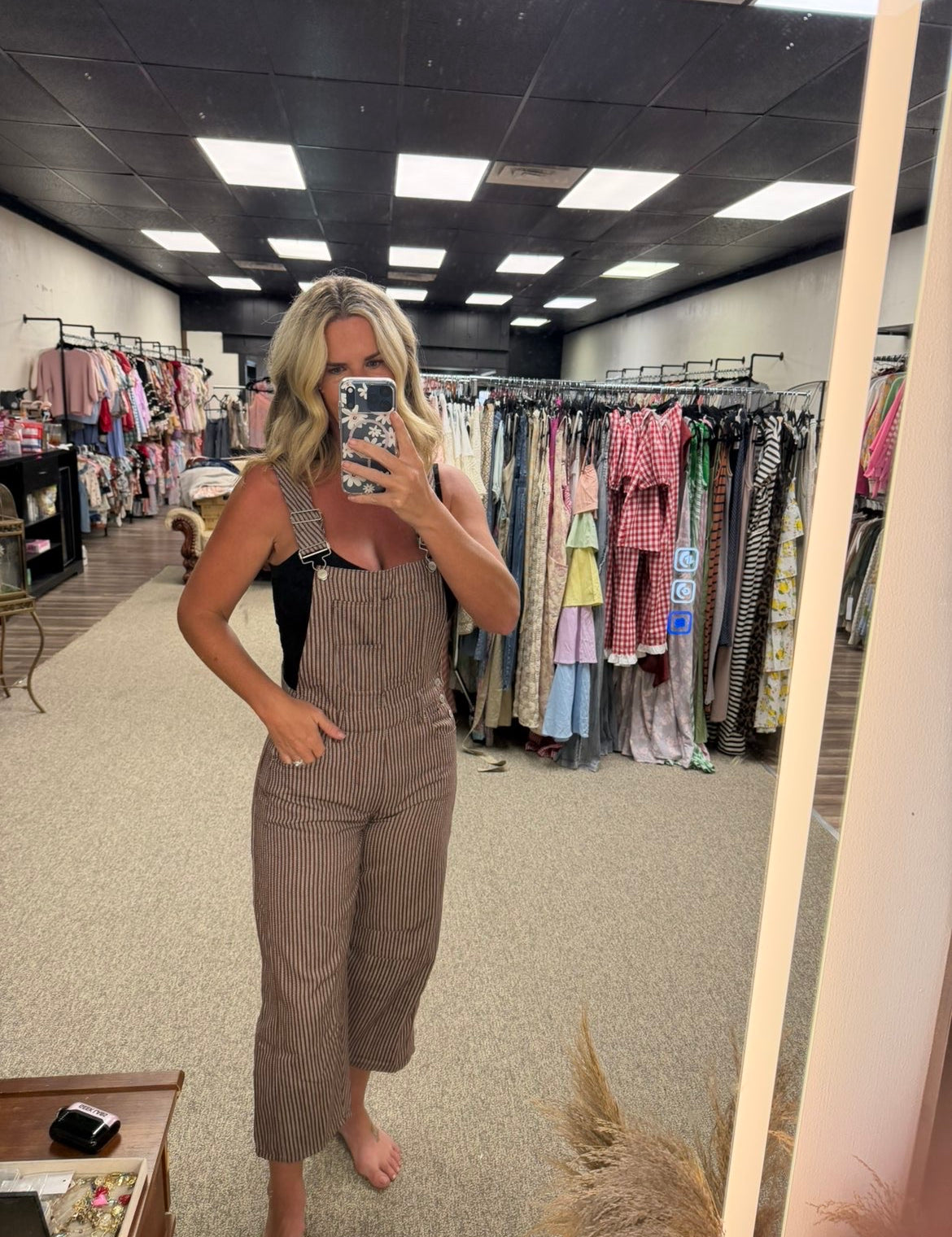 Pinstripe Cropped Overalls