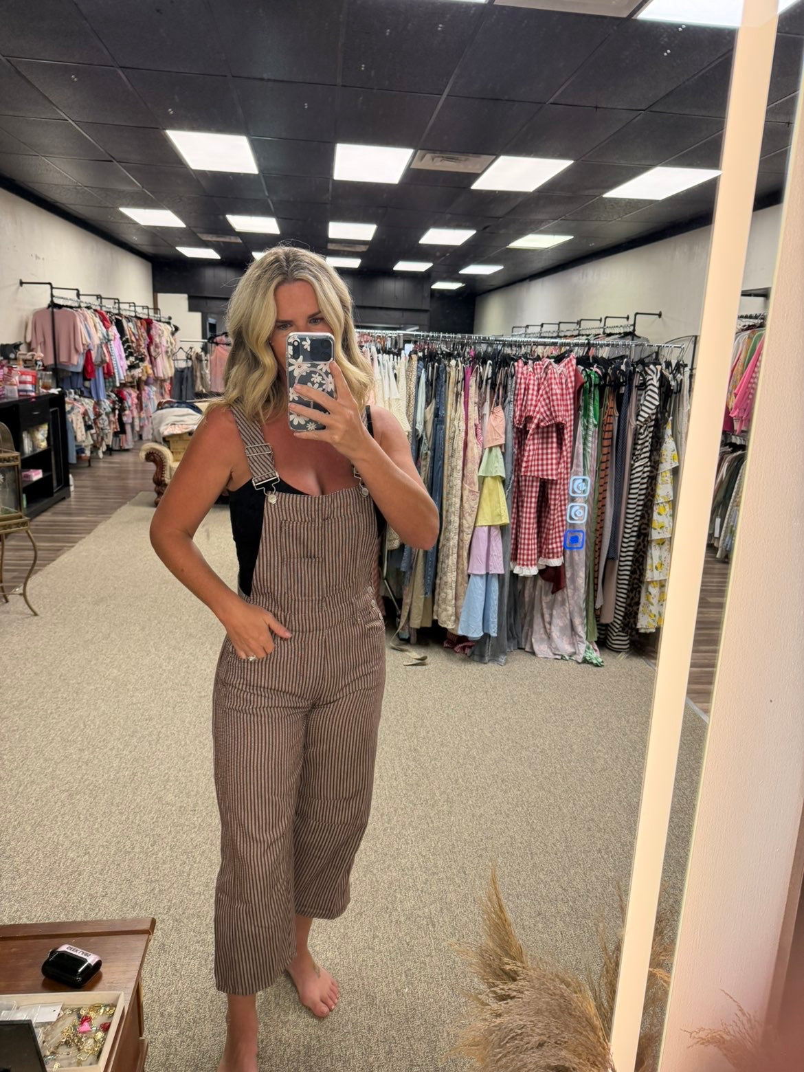 Pinstripe Cropped Overalls