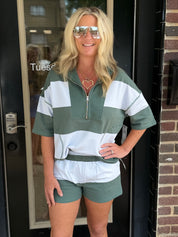 Harbor Stripe Half-Zip Lounge Set