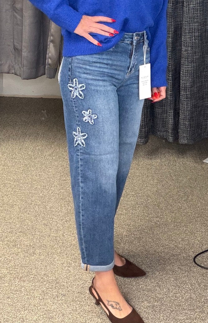 RISEN Flower Power Baby Barrel Jeans