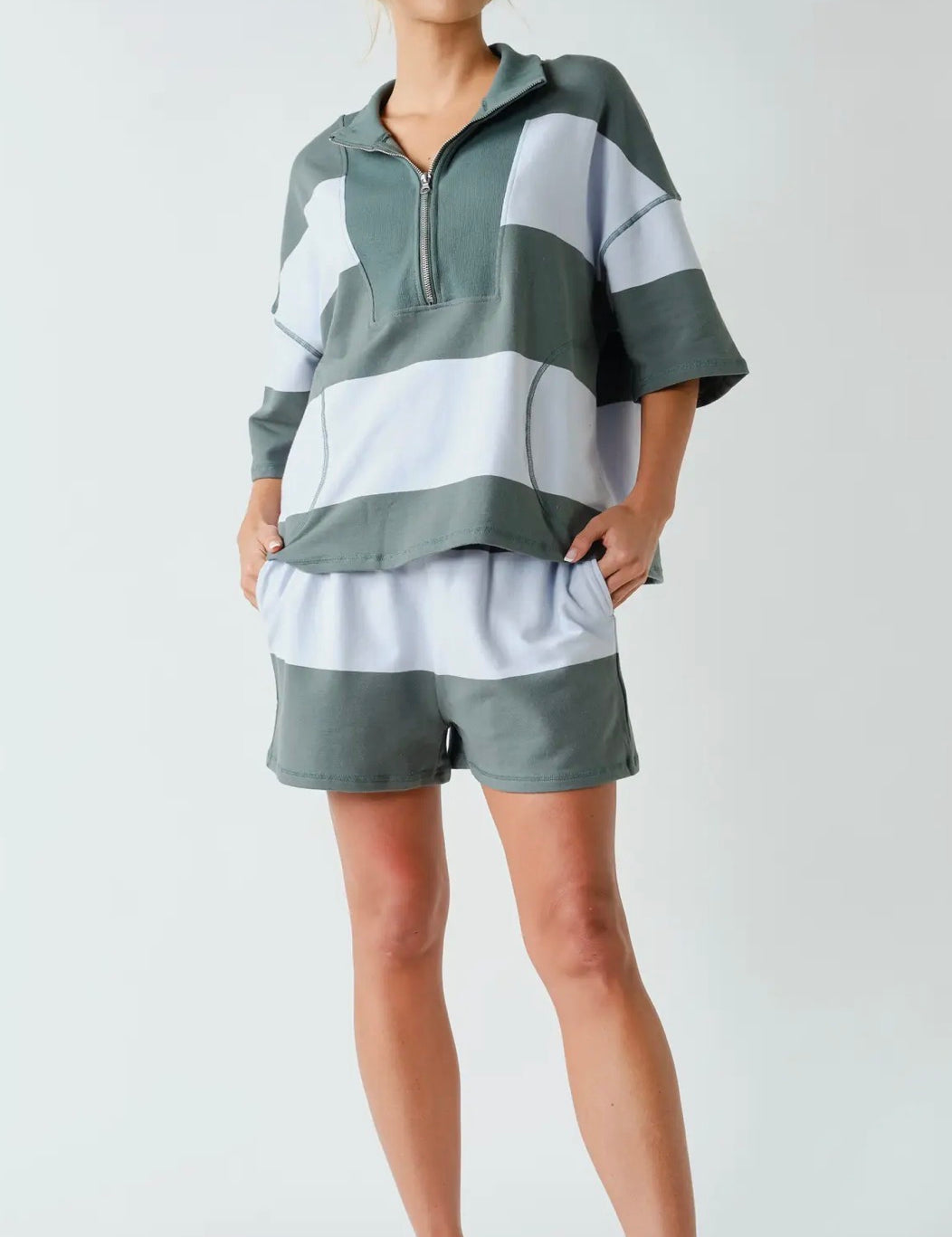 Harbor Stripe Half-Zip Lounge Set