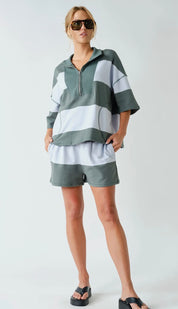 Harbor Stripe Half-Zip Lounge Set