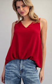Red bubble hem front blouse
