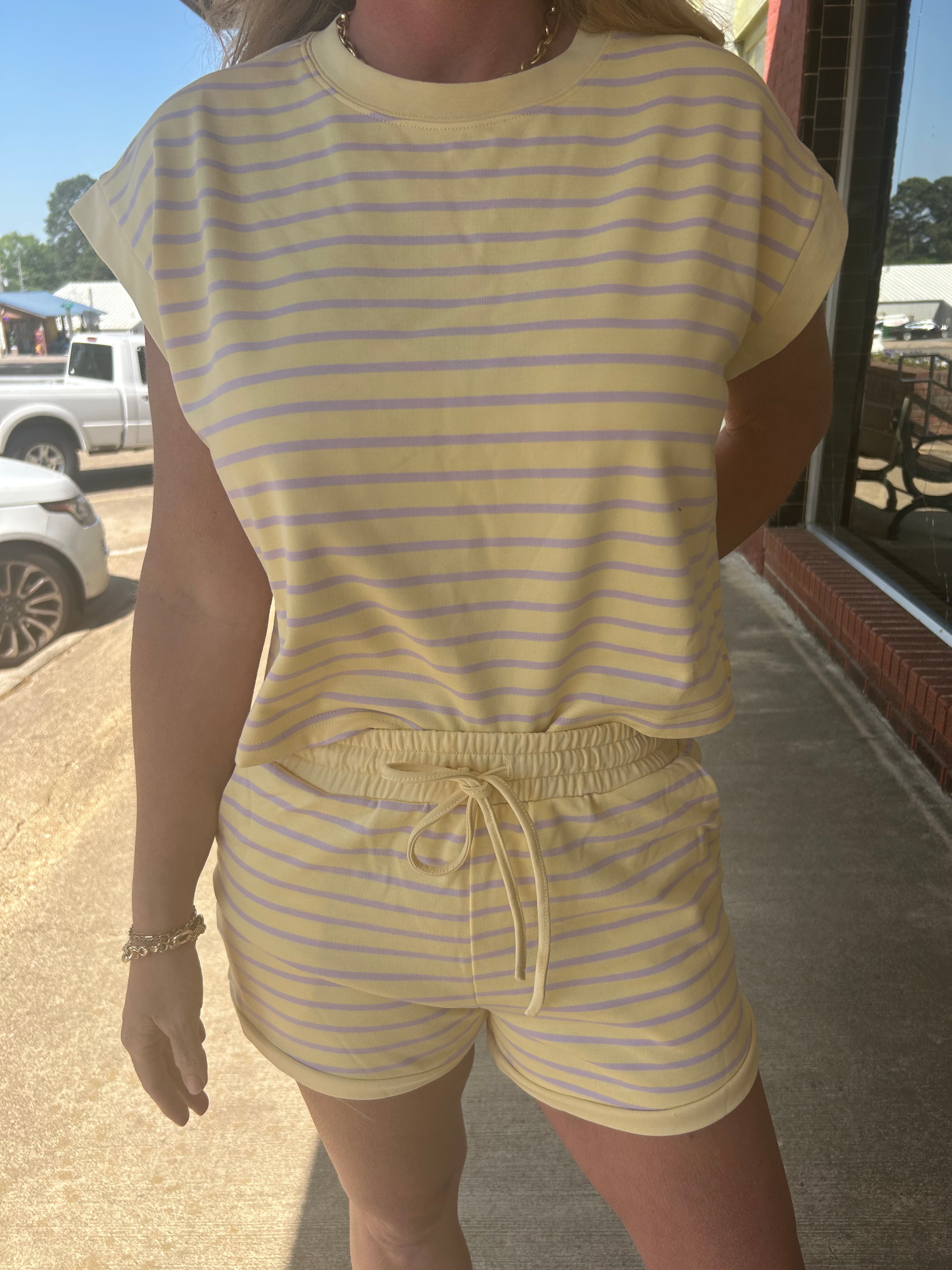 Purple and yellow striped set