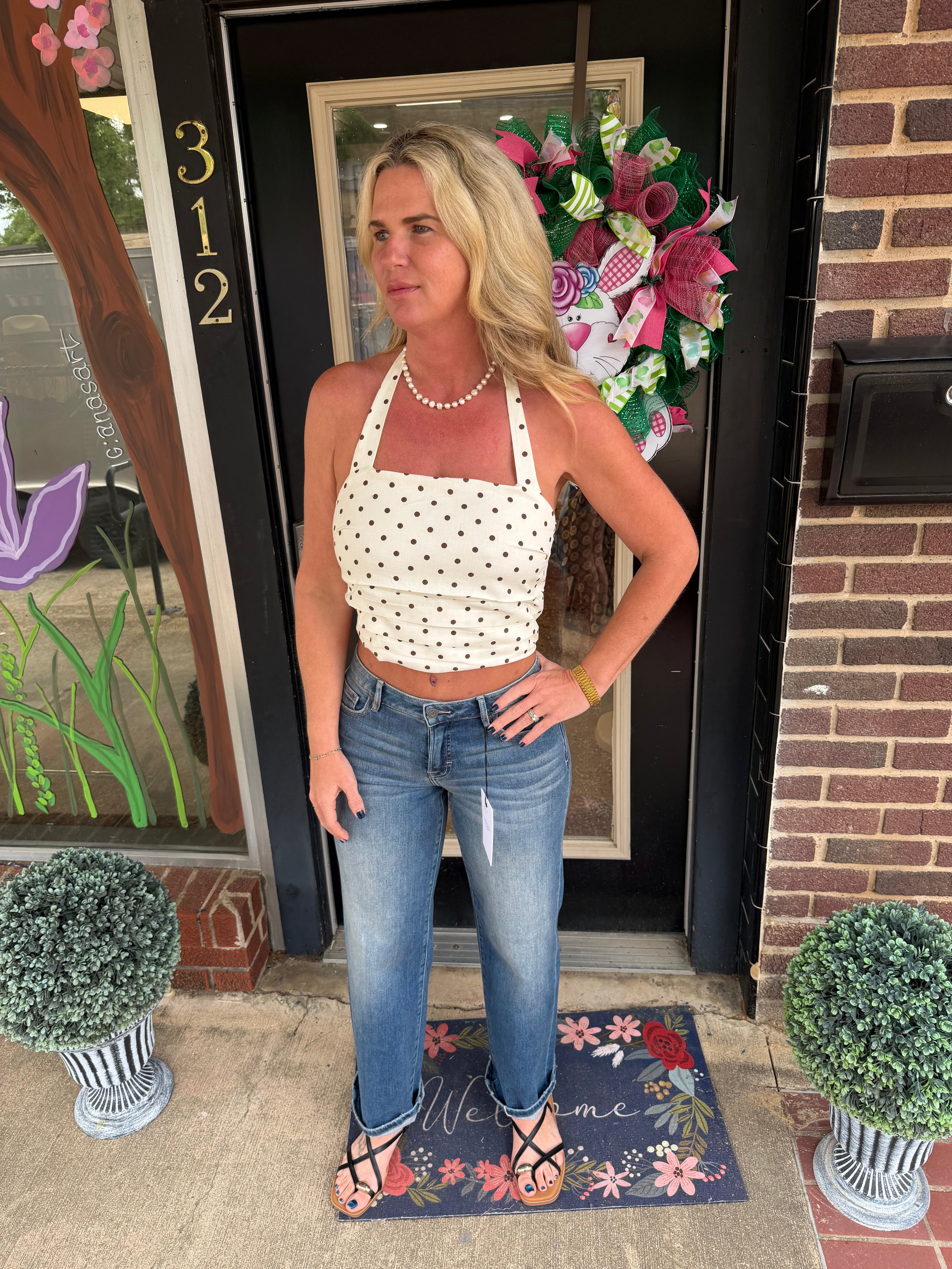 Mocha Dot Darling Halter Top