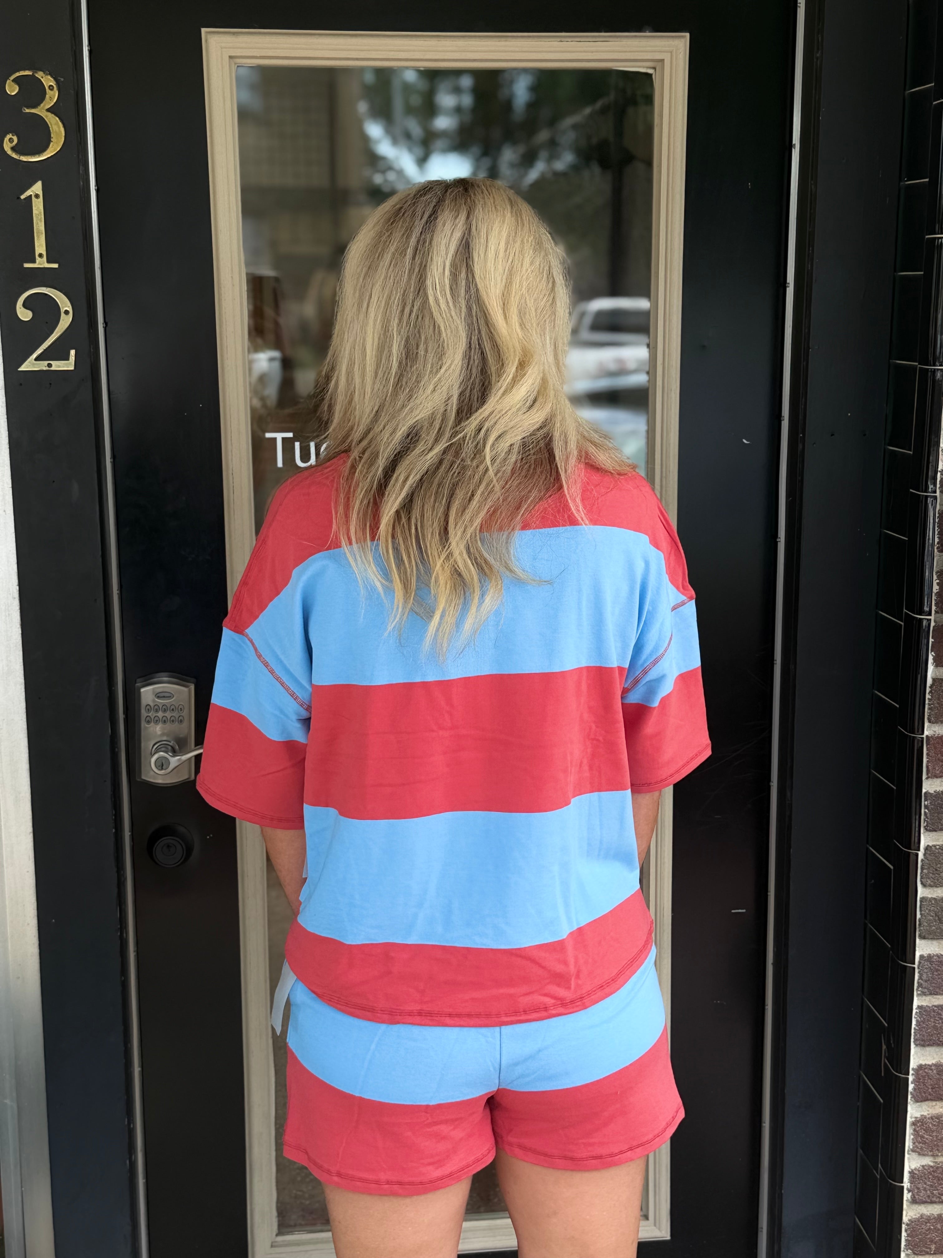 Harbor Stripe Half-Zip Lounge Set