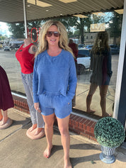 Blue waffle knit set