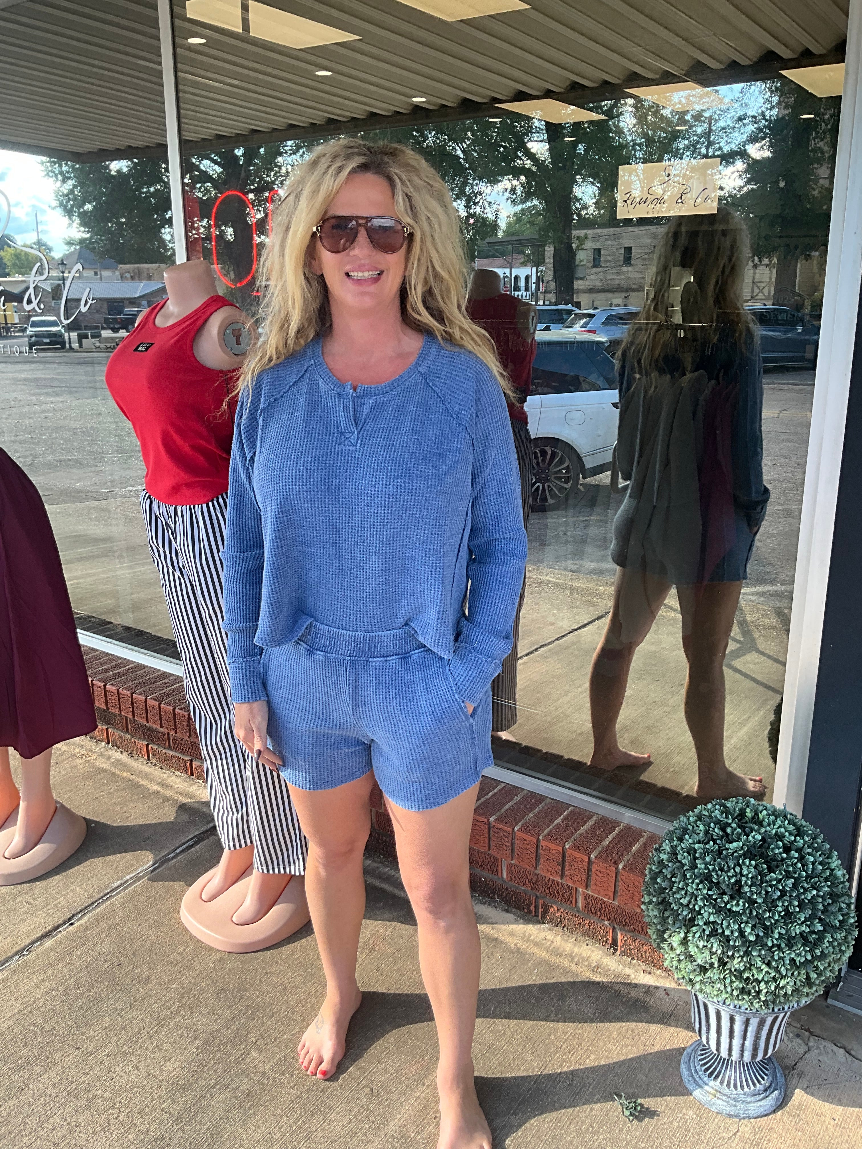 Blue waffle knit set