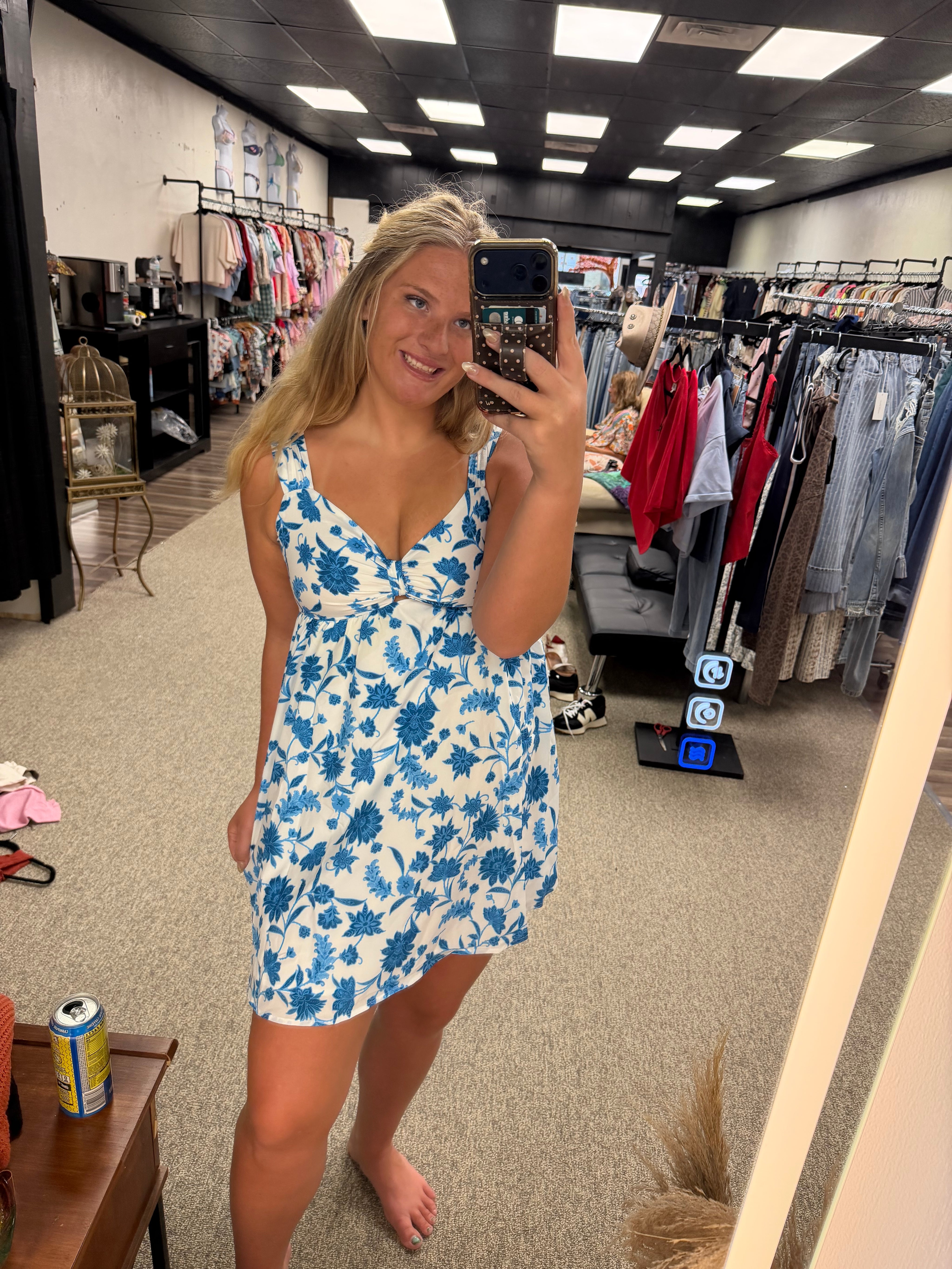 Blue Willow Floral Mini Dress