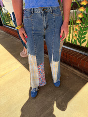 Boho Patchwork Wide Leg Denim Jeans