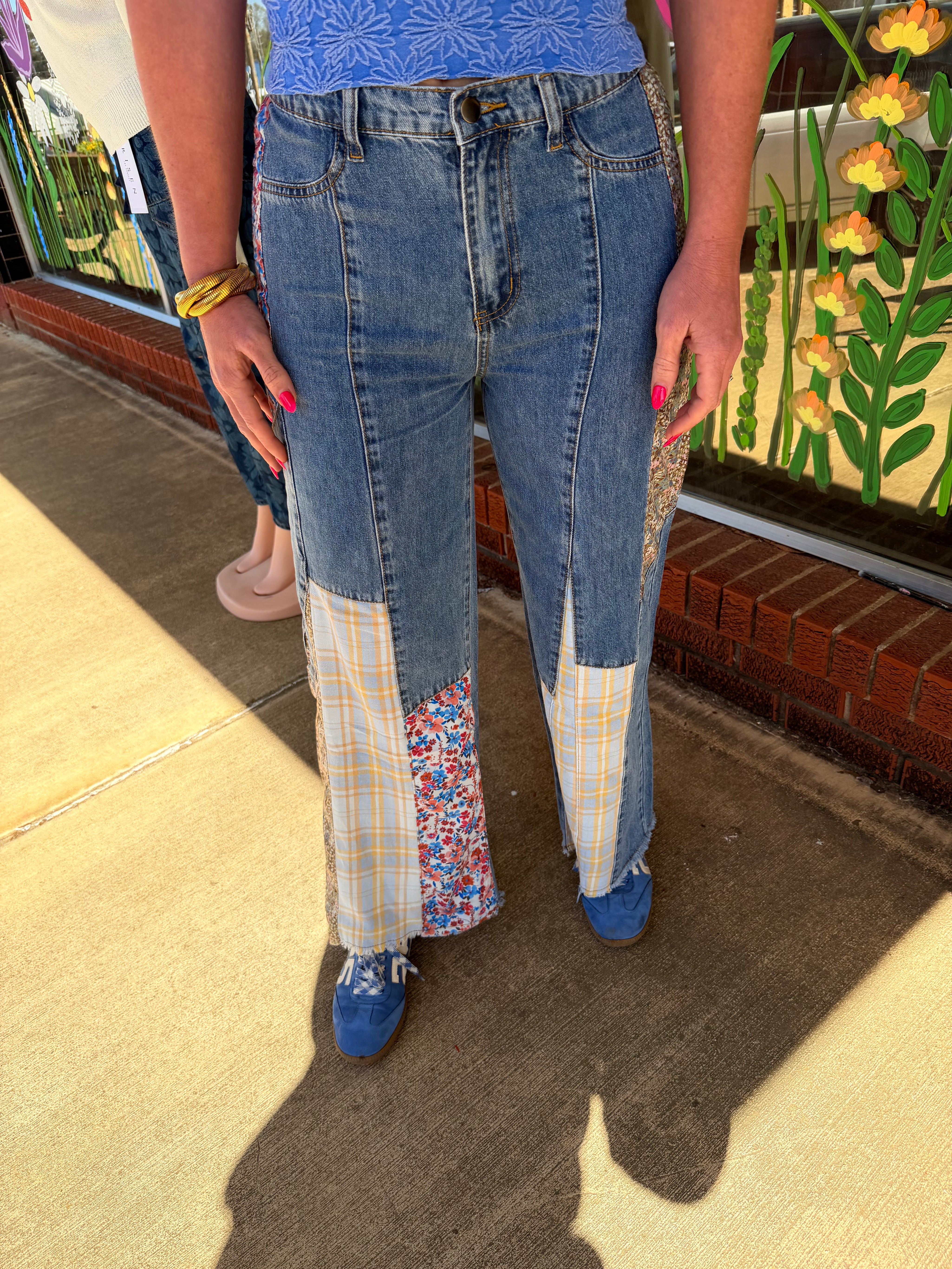Boho Patchwork Wide Leg Denim Jeans