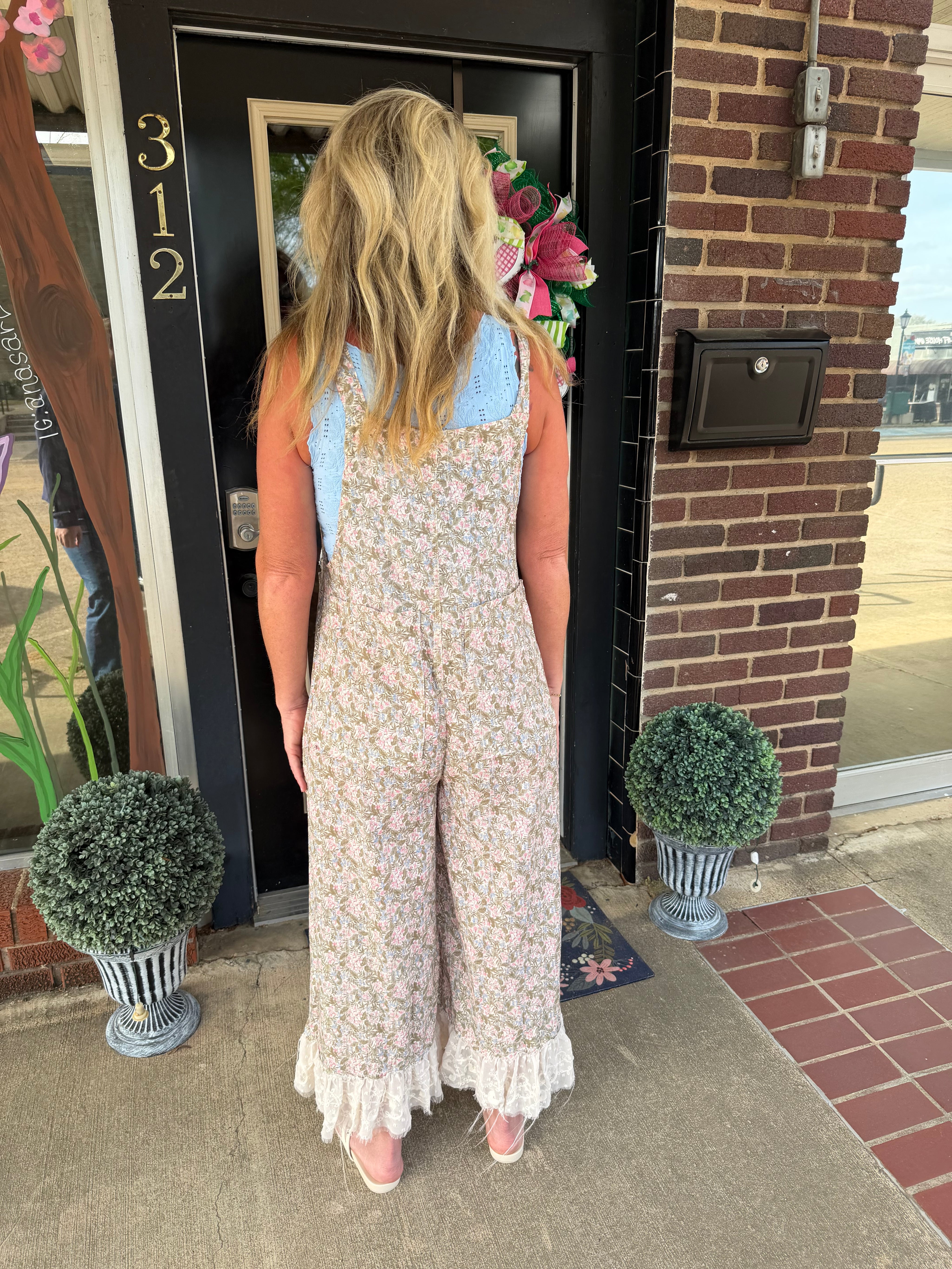 Vintage Garden Patchwork Cotton Overalls – Adjustable Strap Wide Leg Jumpsuit
