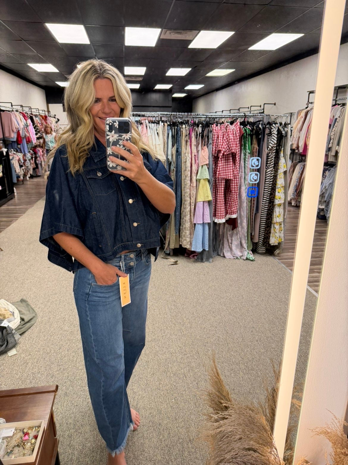 Dark Wash Cropped Short Sleeve Denim poncho jacket