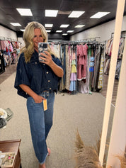 Dark Wash Cropped Short Sleeve Denim poncho jacket