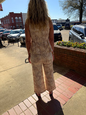 Golden Safari Leopard Wide Leg Cropped Pants