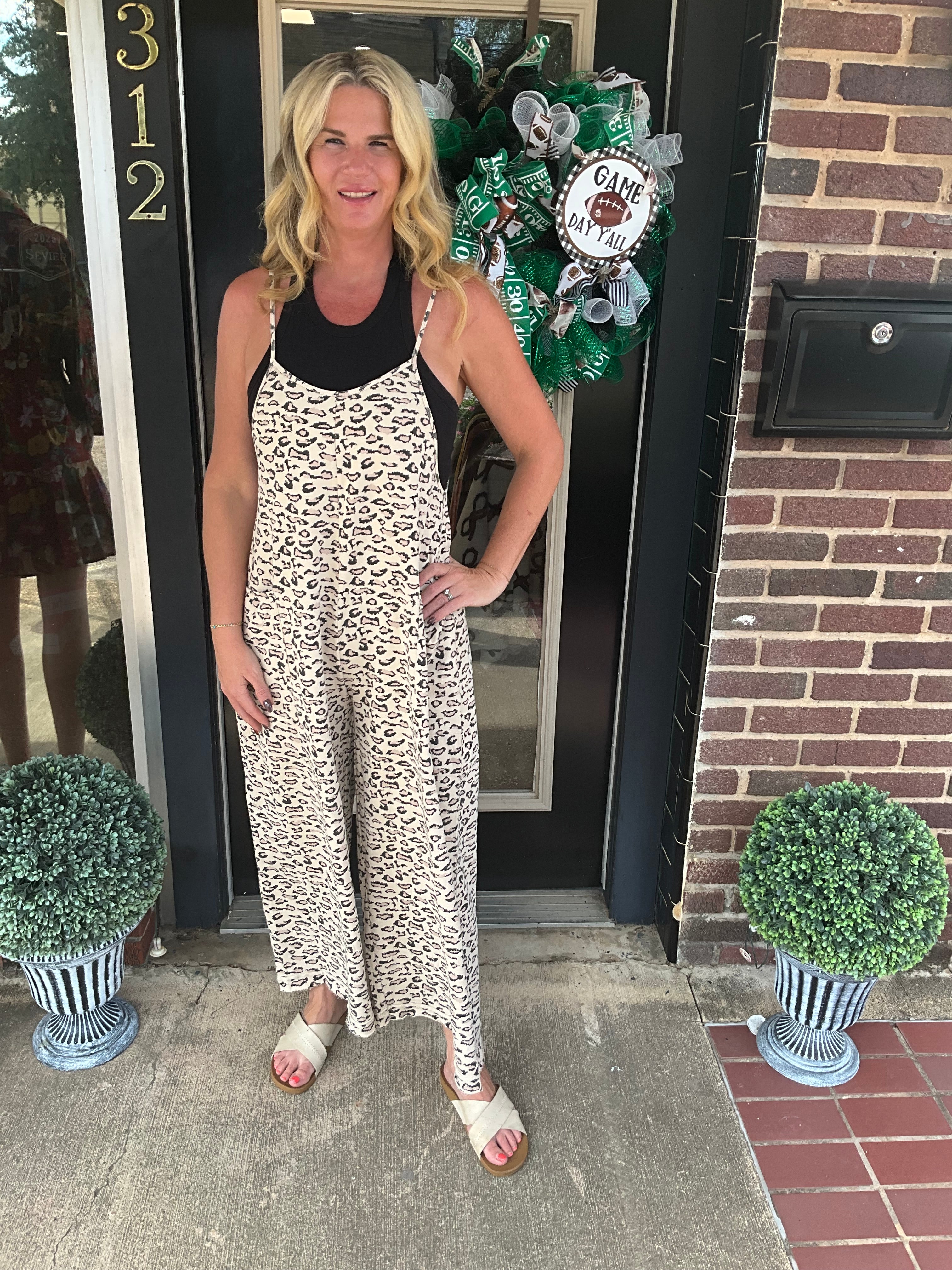 Leopard wide leg overalls