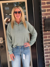 Striped Half-Zip Knit Pullover