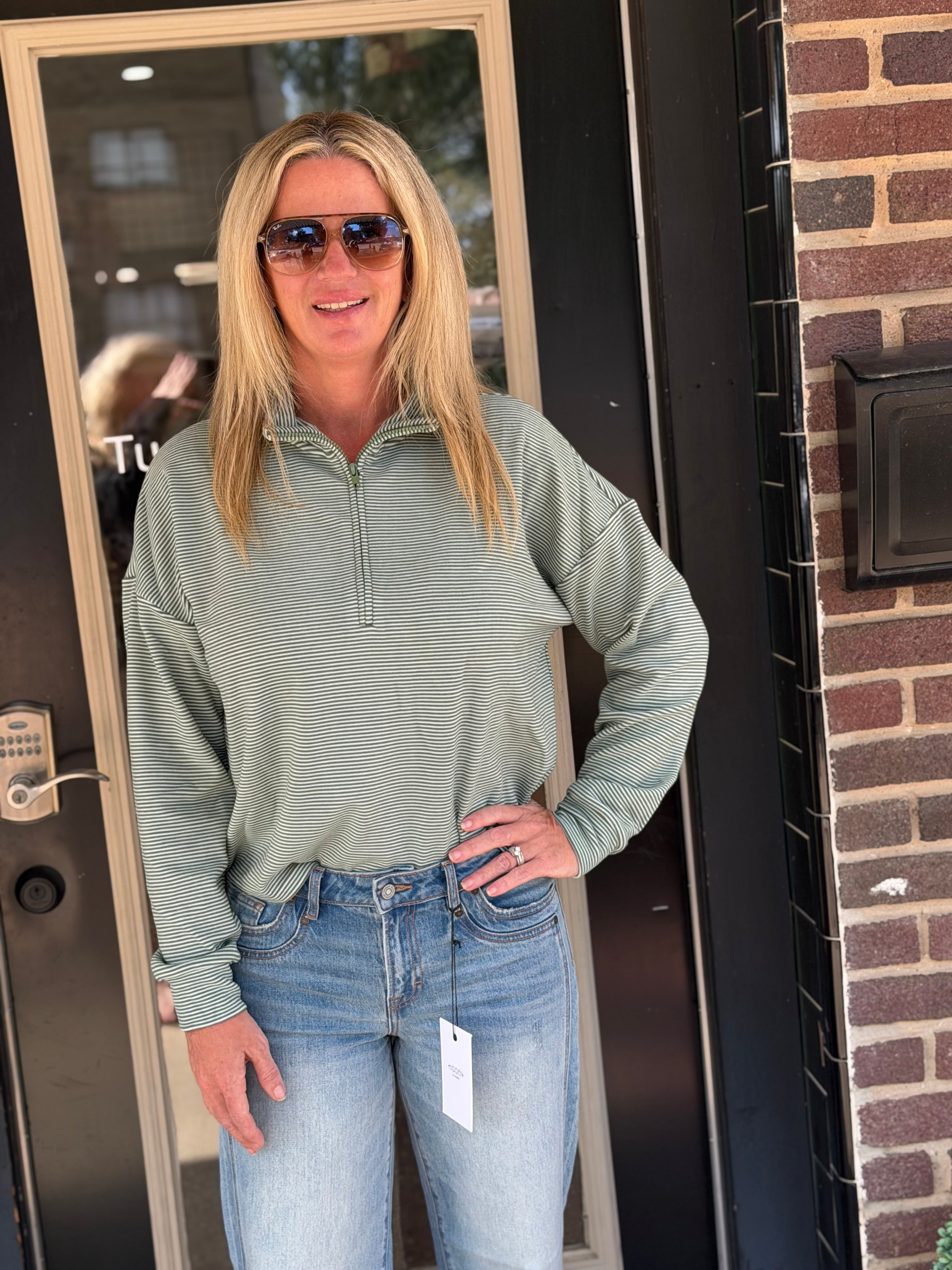Striped Half-Zip Knit Pullover