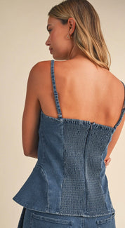 Denim Peplum Top & Wide Leg Pants Set