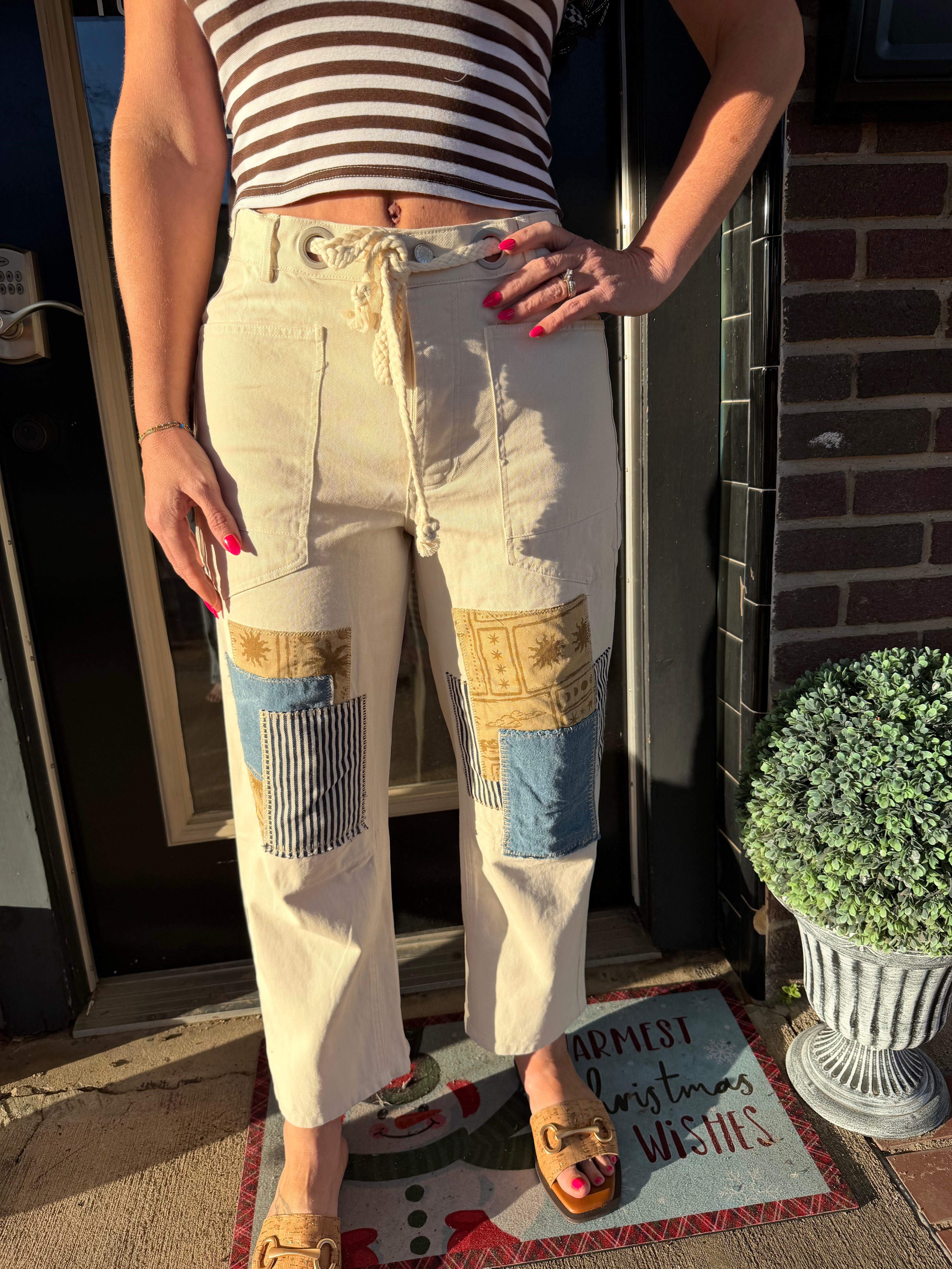Coastal Patchwork Wide-Leg Pants