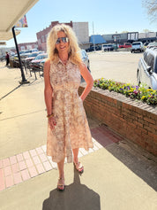 Golden Savannah Leopard Button-Front Midi Dress