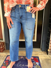 Risen Front Pocket High-Rise Straight Leg Jeans