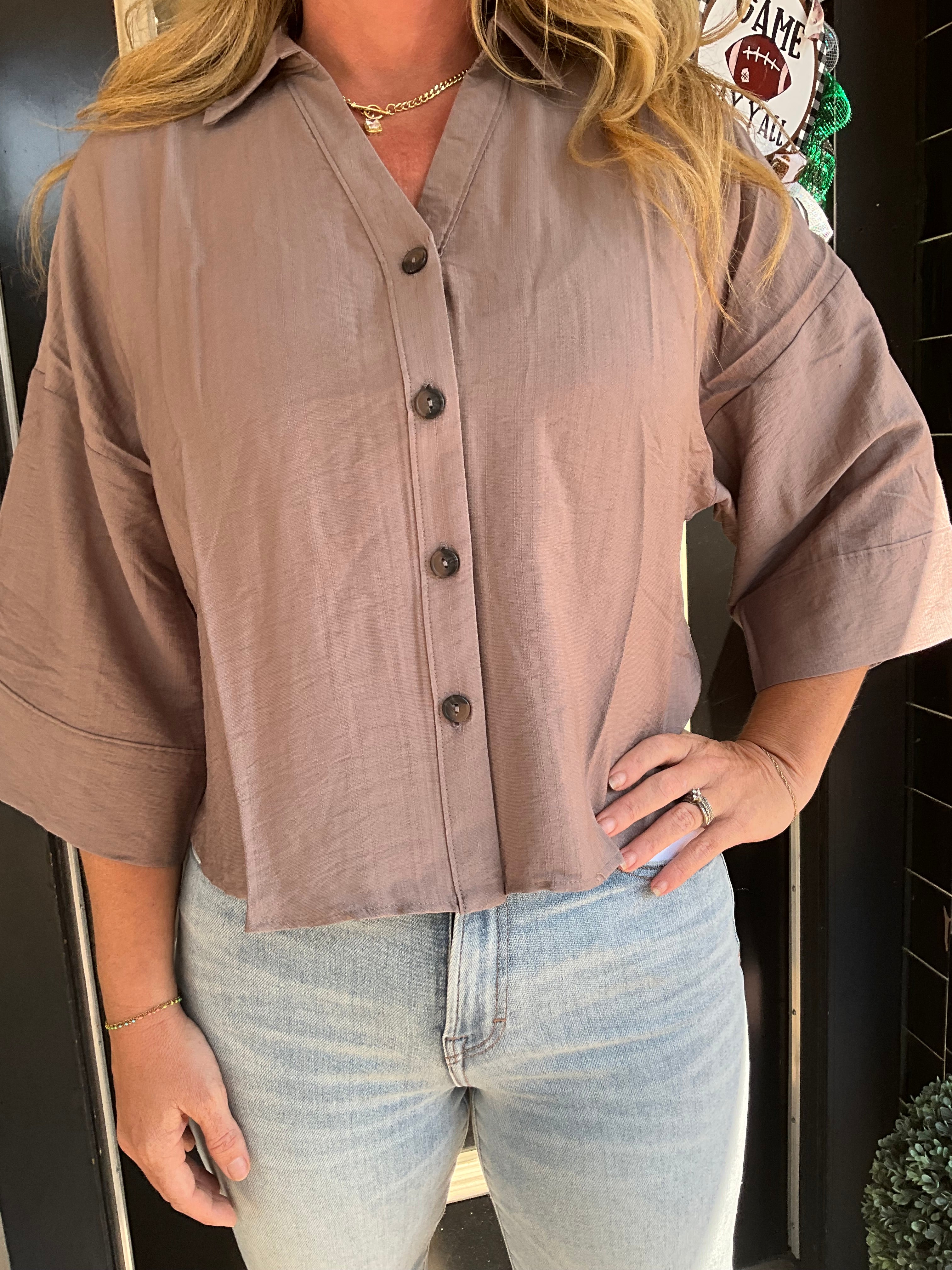 Taupe linen 3/4 quarter sleeve