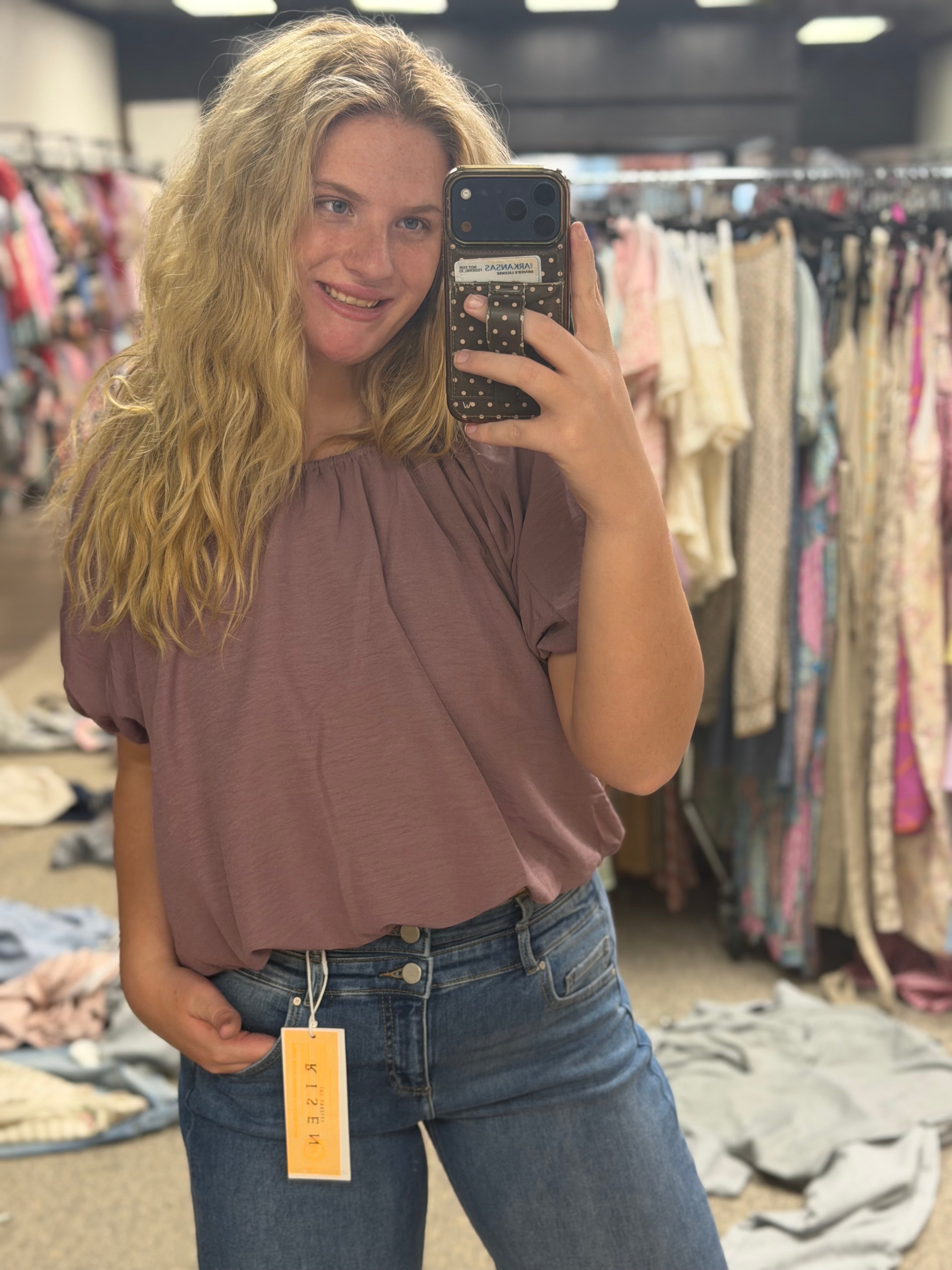 Dusty Mauve Puff Sleeve Blouse