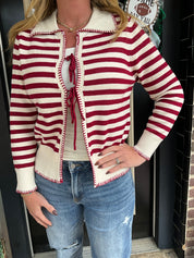 Red & white stripe cardigan