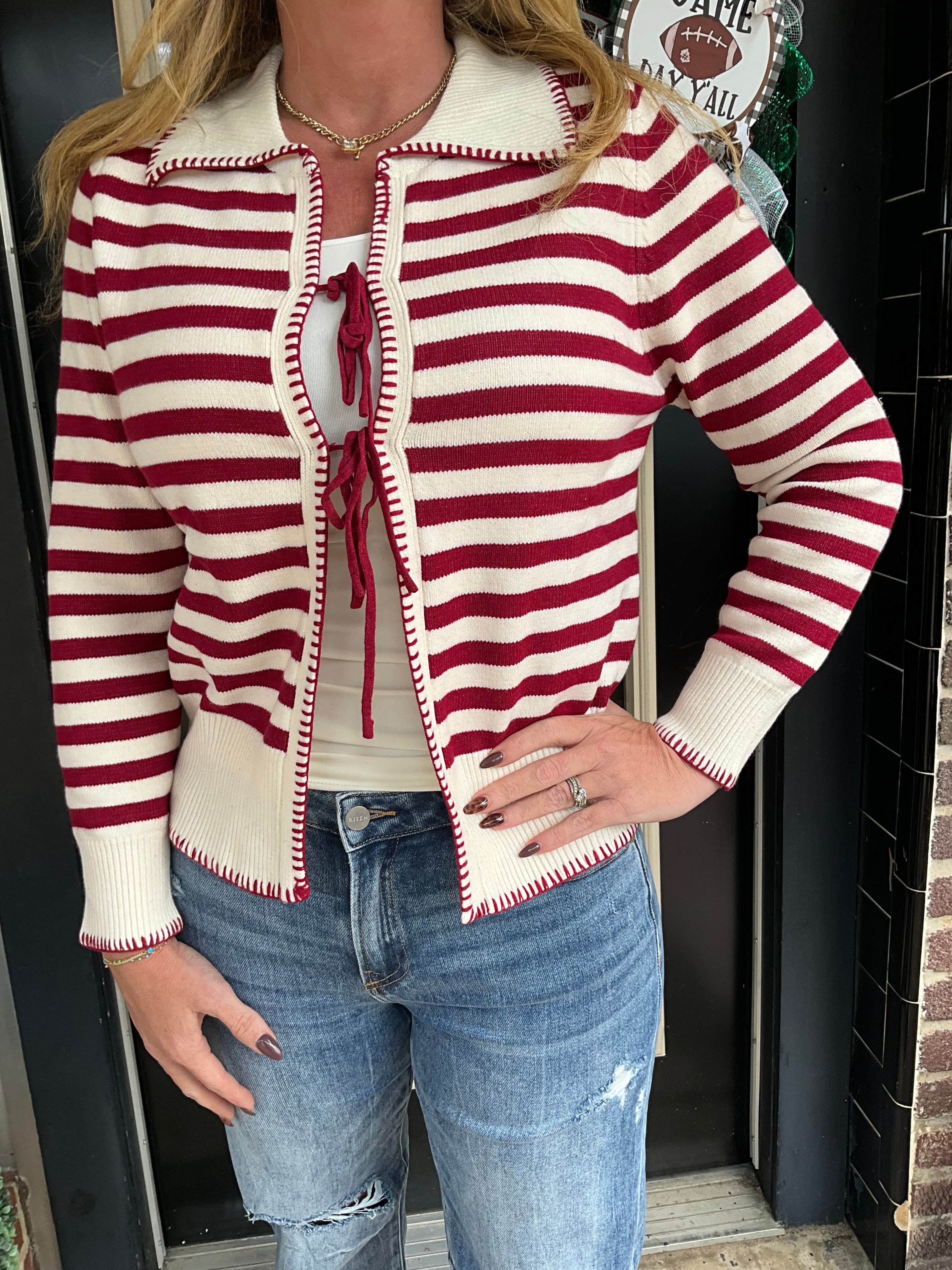 Red & white stripe cardigan