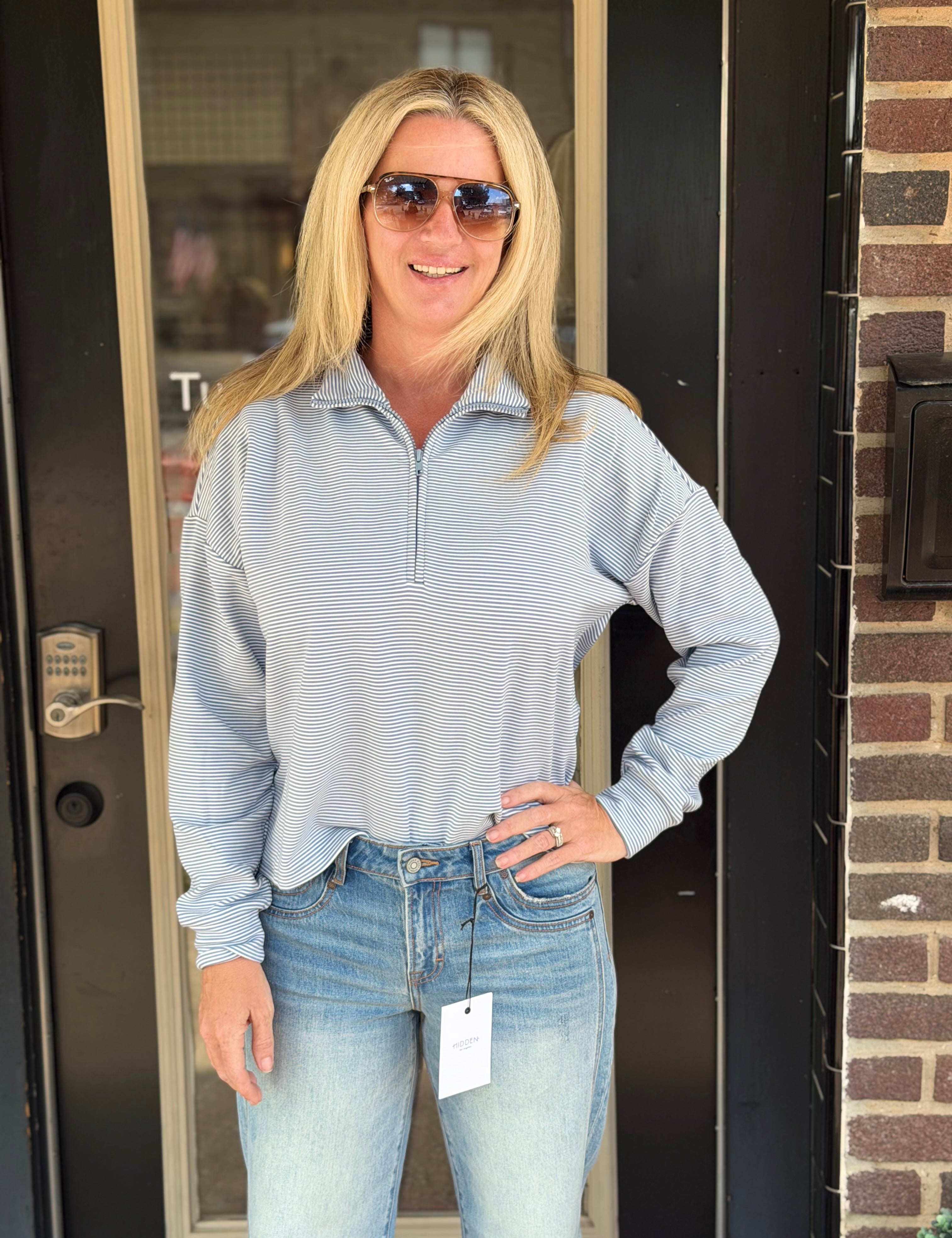 Striped Half-Zip Knit Pullover