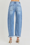 High rise boyfriend cuffed barrel jeans