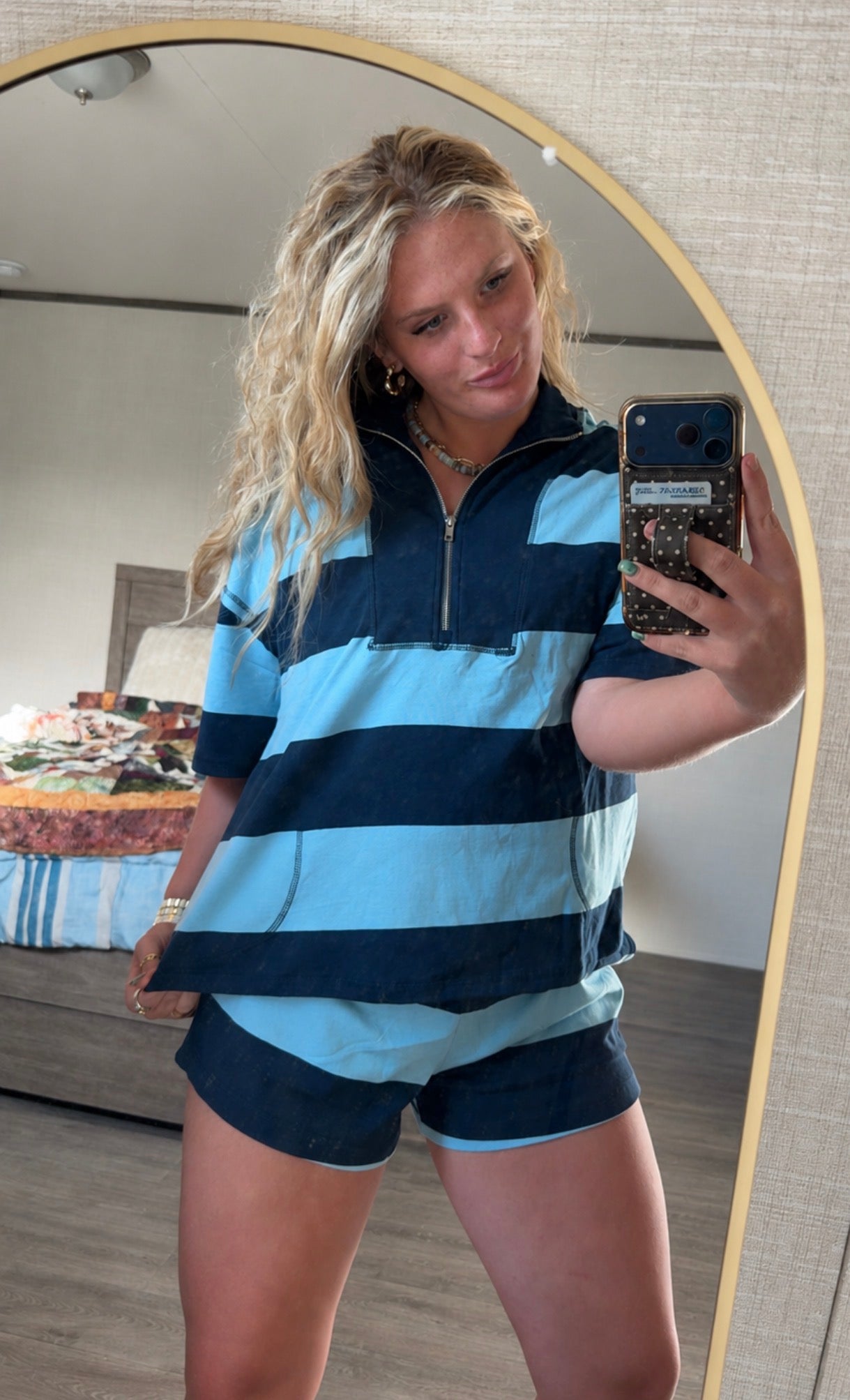 Striped quarter zip set