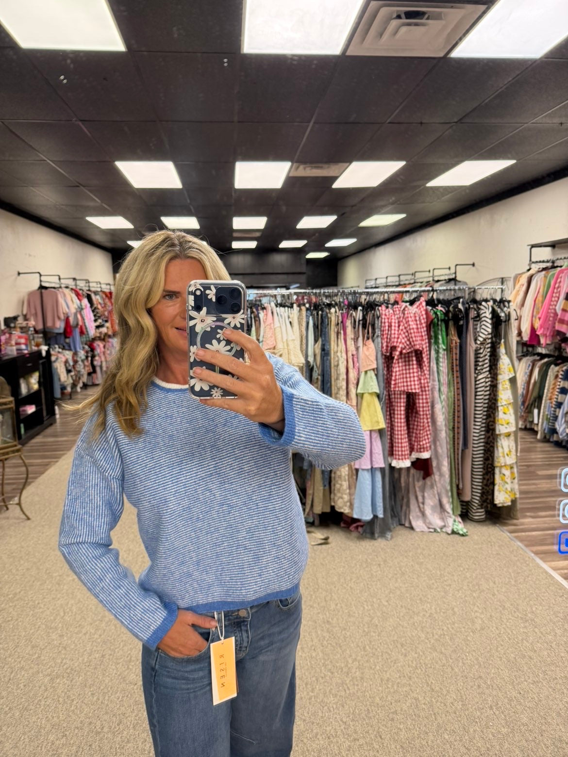 Blue & White Striped Knit Sweater