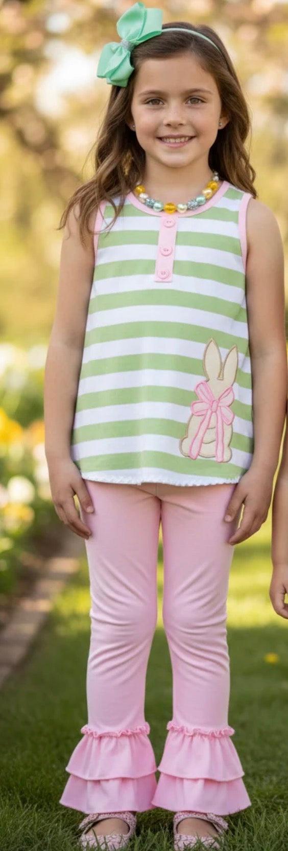 Green strike little girls Easter outfit