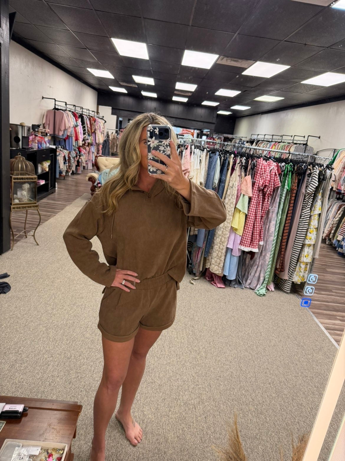 Ribbed Hooded Top & Shorts Set