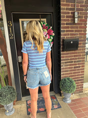 Hidden High Rise Light Wash Frayed Hem Denim Shorts – 3.5” Inseam