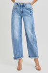 High rise boyfriend cuffed barrel jeans