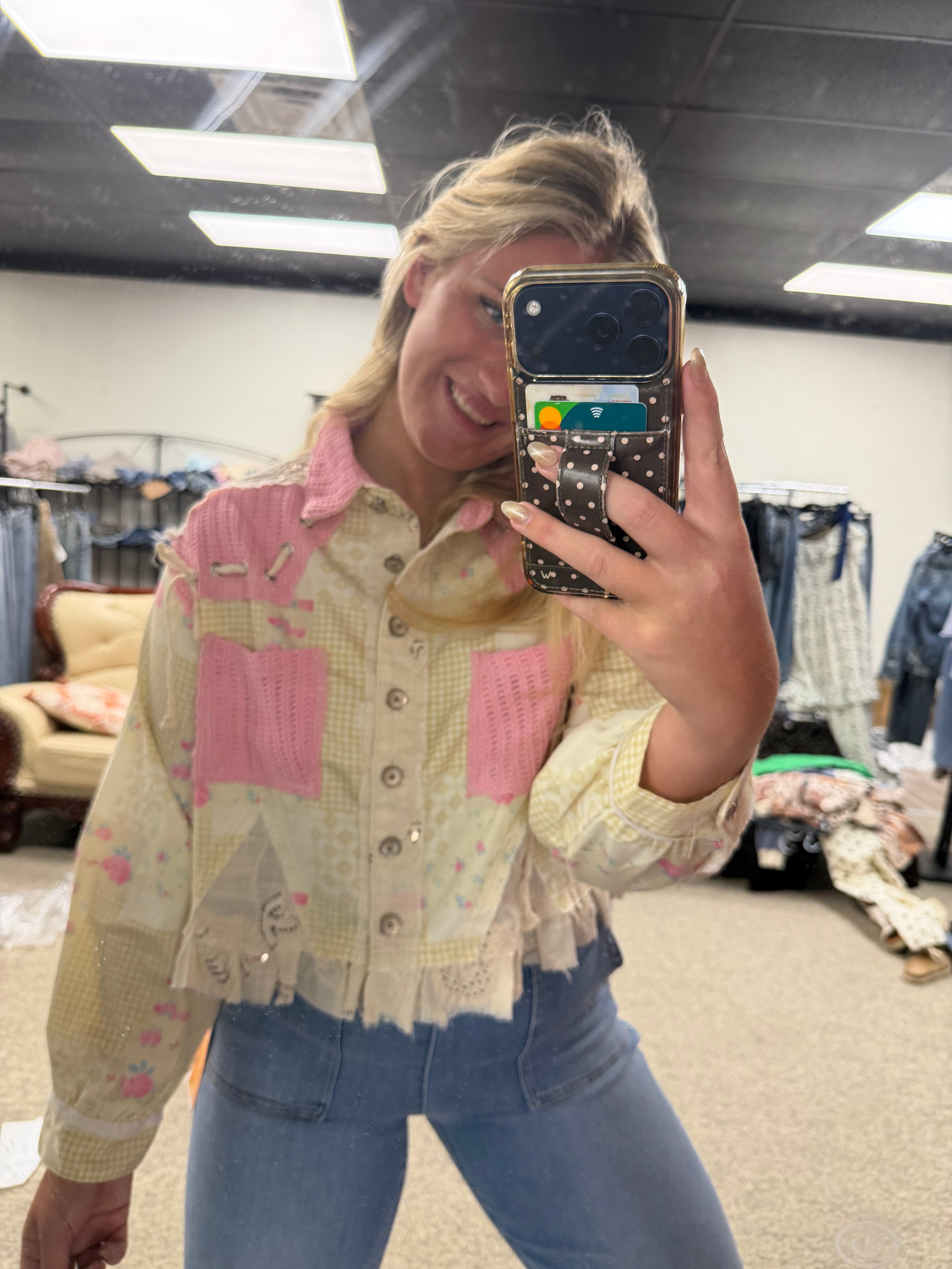 POL Patchwork Petals Cropped Jacket